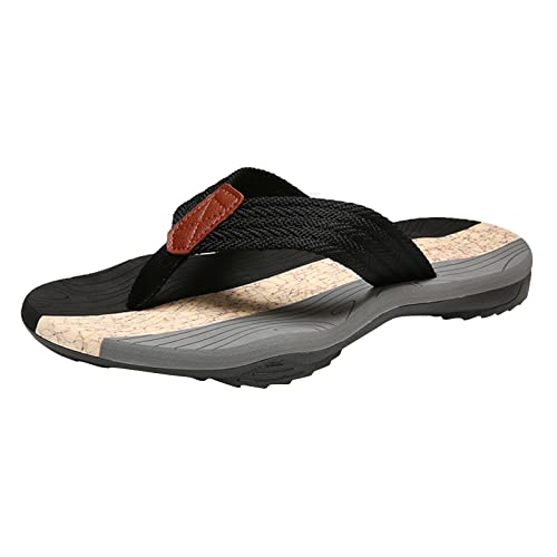 BOTCAM Sommer Strand Flip Flops - Herren Mode Orthopädische Zehentrenner Leder Stoff Leichtgewicht Komfortable Fußbett Badelatschen Rutschfest Feste Gummi Sohle Hausschuhe Strandsandalen von BOTCAM