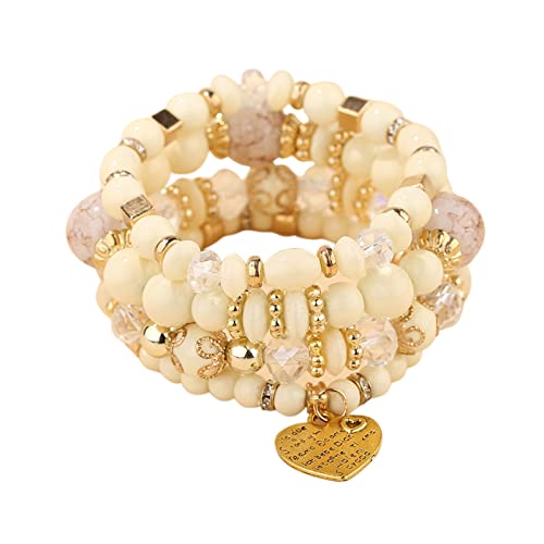 BOTCAM Stapelbare Perlenarmbänder Damen Herren Multilayer Armband Set Mehrfarbiger Schmuck Breites Lederarmband (E, One Size) von BOTCAM