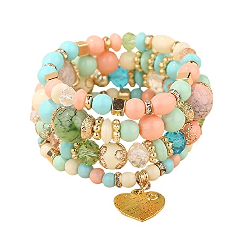 BOTCAM Stapelbare Perlenarmbänder Damen Herren Multilayer Armband Set Mehrfarbiger Schmuck Marineblauer Hoodie (F, One Size) von BOTCAM