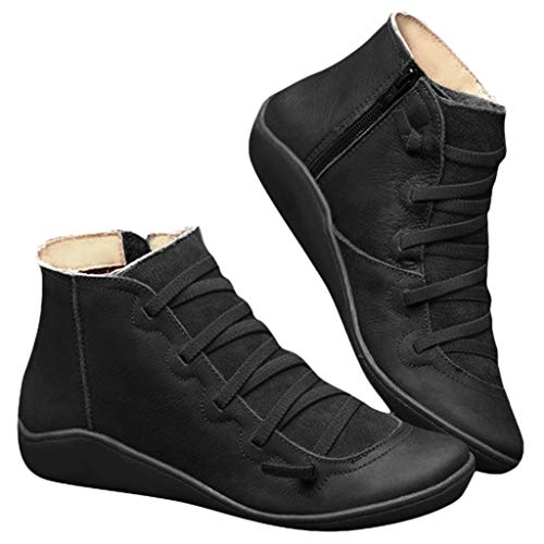 BOTCAM Stiefeletten Damen Schwarz Flach - Chelsea Stiefel Schlupfstiefel mit Reißverschluss Ankle Boots Winterstiefel Rutschfest Stiefel Damenstiefel Wildleder Stiefel Für Frauen Gr.35-43 von BOTCAM