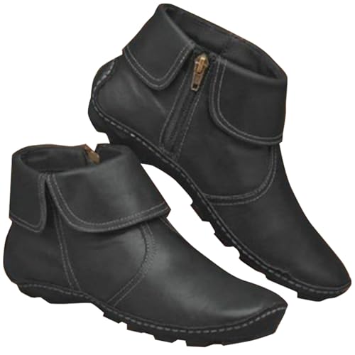 BOTCAM Stiefeletten Damen Schwarz Flach - Chelsea Stiefel Schlupfstiefel mit Reißverschluss Ankle Boots Winterstiefel Rutschfest Stiefel Damenstiefel Wildleder Stiefel Für Frauen Gr.35-43 von BOTCAM