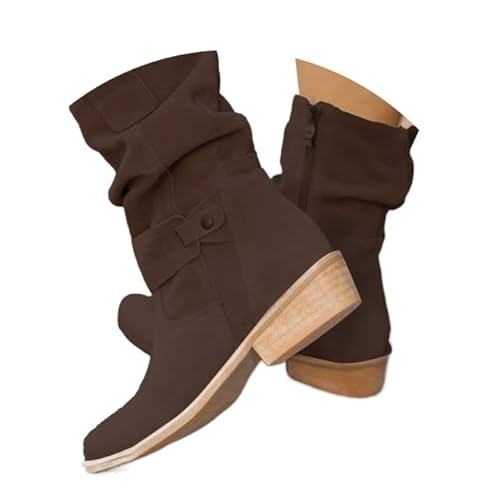 BOTCAM Stiefeletten Damen - Wildleder Cowboystiefel Halbstiefel Mit Reißverschluss Knöchelstiefel Schlupfschuhe Niederung Stiefel Kurzstiefel Übergangsstiefel Ankle Boots Halbhoch Damenstiefel von BOTCAM