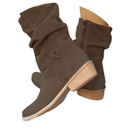 BOTCAM Stiefeletten Damen - Wildleder Cowboystiefel Halbstiefel Mit Reißverschluss Knöchelstiefel Schlupfschuhe Niederung Stiefel Kurzstiefel Übergangsstiefel Ankle Boots Halbhoch Damenstiefel von BOTCAM