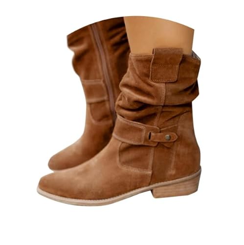 BOTCAM Stiefeletten Damen - Wildleder Cowboystiefel Halbstiefel Mit Reißverschluss Knöchelstiefel Schlupfschuhe Niederung Stiefel Kurzstiefel Übergangsstiefel Ankle Boots Halbhoch Damenstiefel von BOTCAM