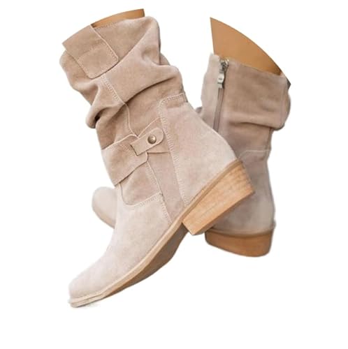BOTCAM Stiefeletten Damen - Wildleder Cowboystiefel Halbstiefel Mit Reißverschluss Knöchelstiefel Schlupfschuhe Niederung Stiefel Kurzstiefel Übergangsstiefel Ankle Boots Halbhoch Damenstiefel von BOTCAM