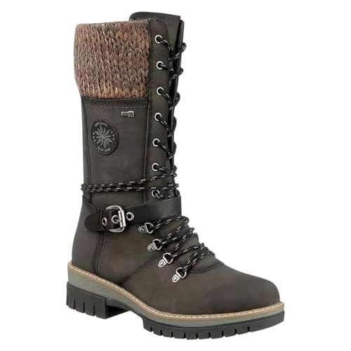 Stiefeletten Damen Winter Schwarz, Schnürstiefel Winterstiefel Warm Outdoor Winterschuhe Arbeitsstiefel mit Reißverschluss Ankle Boots Halbhoch Schneestiefel Wanderstiefel Gr.35-43 von BOTCAM