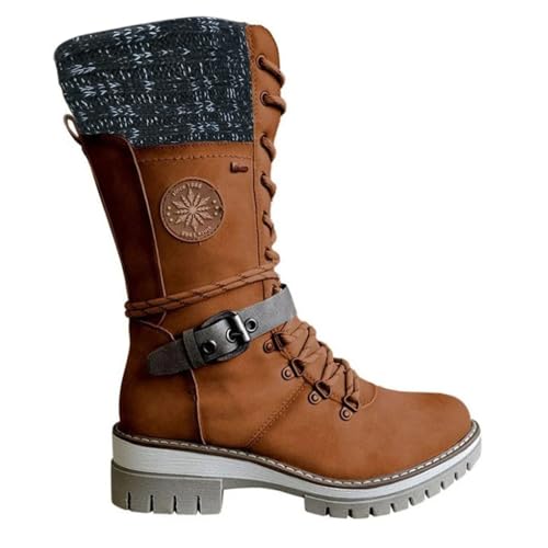 Stiefeletten Damen Winter Schwarz, Schnürstiefel Winterstiefel Warm Outdoor Winterschuhe Arbeitsstiefel mit Reißverschluss Ankle Boots Halbhoch Schneestiefel Wanderstiefel Gr.35-43 von BOTCAM