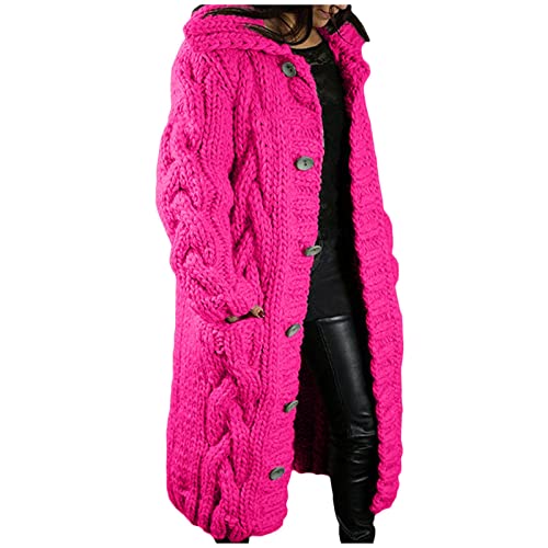 BOTCAM Strickmantel damen Lang-Strickjacke Lang Große Größen Grobstrick-Longstrickjacke Mit Kapuze KnöPfe Strickcardigan-Grobstrickjacke Elegant Cardigan Zopfmuster-Strickjacken Strickpullover Jacke von BOTCAM