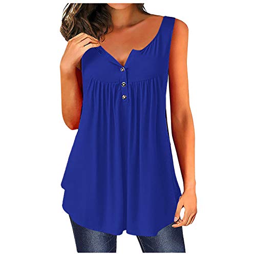 BOTCAM T-Shirt Damen V-Ausschnitt Knopfleiste ärmellos Bluse Einfarbig Lose Casual Tunika Tops Longshirt Oberteile Tank Top Oversized Tshirt Tunika Mädchen Sweatshirt Unterhemd Streetwear von BOTCAM