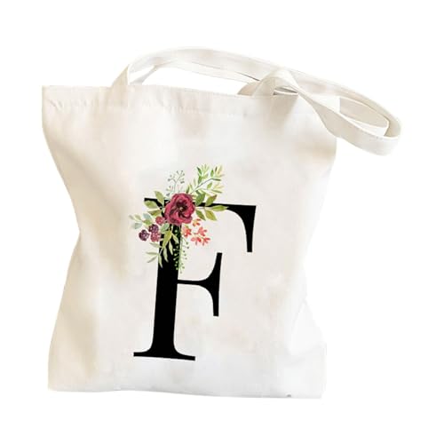 BOTCAM Taschen Damen Groß Glitzer Canvas-Tasche mit Blumen- und Buchstaben-Print für Männer und Frauen zum Einkaufen und Picknicken Taschen Wärmekissen (F, One Size) von BOTCAM