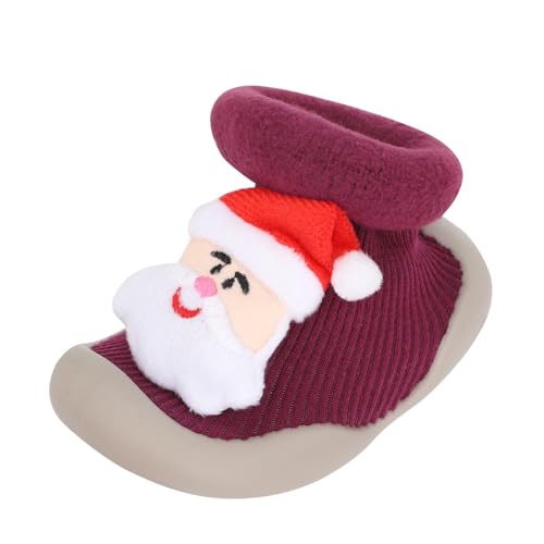 BOTCAM Weihnachten Kleinkind Socken und Schuhe Cartoon Muster Baby Mädchen Schuhe und Socken für 0 bis 3 Anzug Kind (Wine, 24 Toddler) von BOTCAM