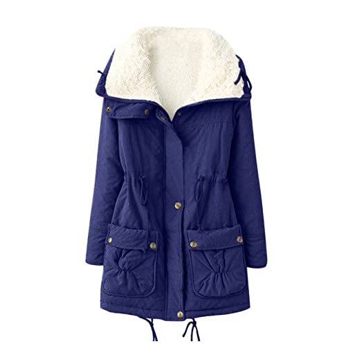 BOTCAM Winterjacke Damen Slim Fit Stehkragen Teddyfutter Warm Baumwolljacke Knopf Windjacke Frauen Fleecejacke Schafwolle Winterparka winddicht Outdoorjacke Winter Mantel mit Taschen Trenchcoat von BOTCAM