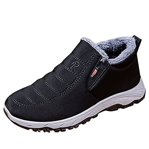 BOTCAM Winterschuhe Herren GefüTtert 43 Mode Winter Herren Schneestiefel Runde Zehe und Dicker unterer Schlupf auf einfarbigem warm und bequem Rennrad Schuhe Herren (Z jsjm E-Black, 44) von BOTCAM