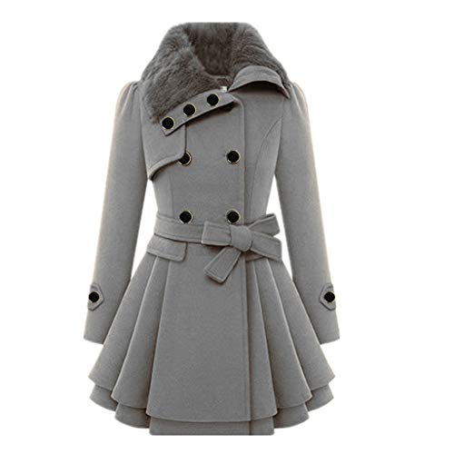 BOTCAM Wollmantel Damen Winter Lang Winterjacke Mit Fell Frauen Elegant Langarm Herbst Und Winter Mantel Mit Gürtel Zweireihig Coat Lange Warme Leichte Outdoorjacke Winddicht Kälteschutz Windjacke von BOTCAM
