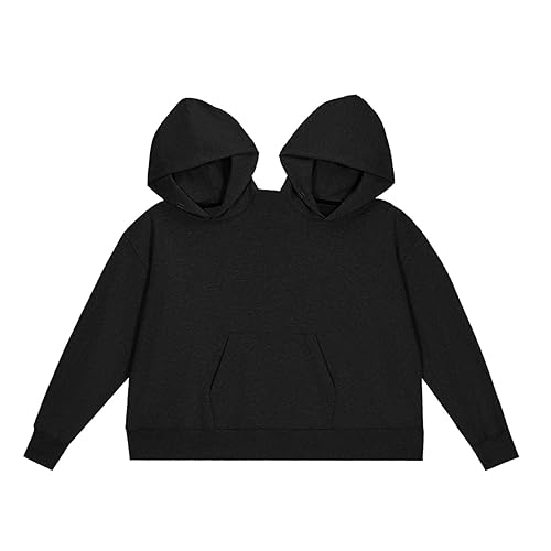 Bluse Mit Pullover Damen 2 in 1 Lustiges Pärchen-Kapuzen-Sweatshirt, Unisex, übergroß, lässig, langärmelig, Pullover, lockere Passform, zum Tragen für Zwei Personen Blusen Damen (Black, One Size) von BOTCAM