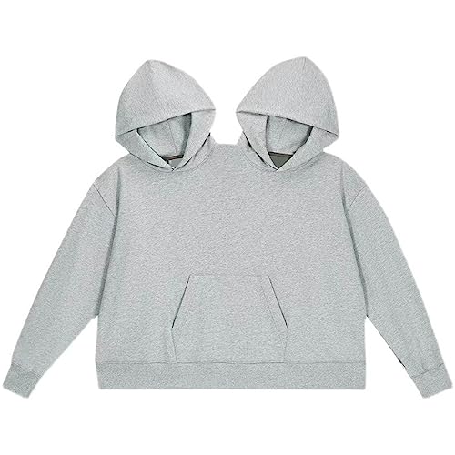 Bluse Mit Pullover Damen 2 in 1 Lustiges Pärchen-Kapuzen-Sweatshirt, Unisex, übergroß, lässig, langärmelig, Pullover, lockere Passform, zum Tragen für Zwei Personen Blusen Damen (Grey-1, One Size) von BOTCAM