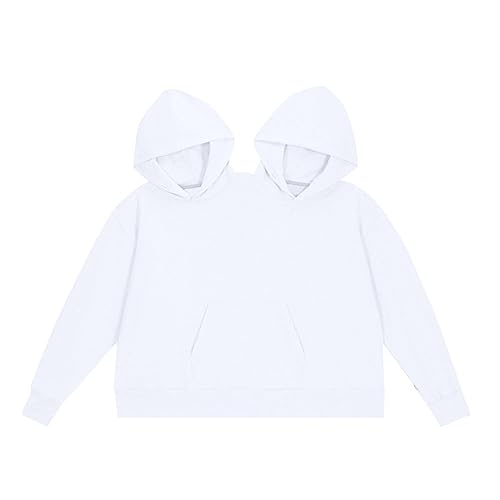 Bluse Mit Pullover Damen 2 in 1 Lustiges Pärchen-Kapuzen-Sweatshirt, Unisex, übergroß, lässig, langärmelig, Pullover, lockere Passform, zum Tragen für Zwei Personen Blusen Damen (White, One Size) von BOTCAM