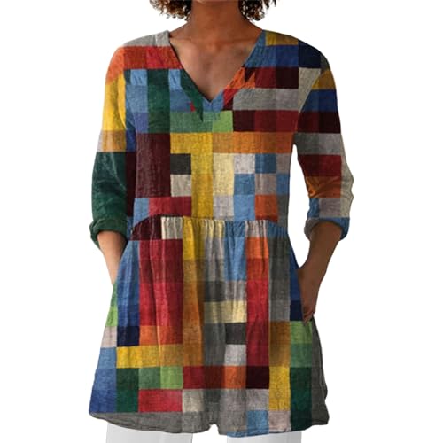 Blusenshirt Damen Sommer Longbluse Blumen Leinenbluse für Damen Oberteil Sommerkleid Boho Longpullover V Ausschnitt Maxibluse Hawaii Urlaub Strand Uv T Shirt Langarm Loose Fit Blusenshirt Damen Sommer Longbluse Blumen Leinenbluse für Damen Oberteil Sommerkleid Boho Longpullover V Ausschnitt Maxibluse Hawaii Urlaub Strand Uv T Shirt Langarm Loose Fit von BOTCAM