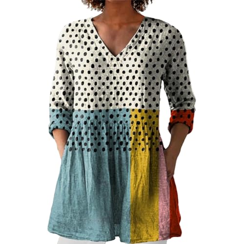 Blusenshirt Damen Sommer Longbluse Blumen Leinenbluse für Damen Oberteil Sommerkleid Boho Longpullover V Ausschnitt Maxibluse Hawaii Urlaub Strand Uv T Shirt Langarm Loose Fit von BOTCAM