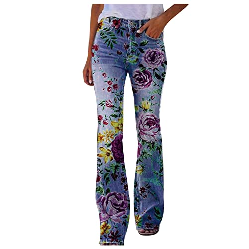 Boyfriend Jeans Damen, High Waist Locker Jeanshosen Teenager Mädchen Denim Jeans Damen Bootcut Skinny Jeans Damen Stretch Hüftjeans Baggy Jeans Hip Hop Jeanshose Bedrucktes Schlaghose von BOTCAM
