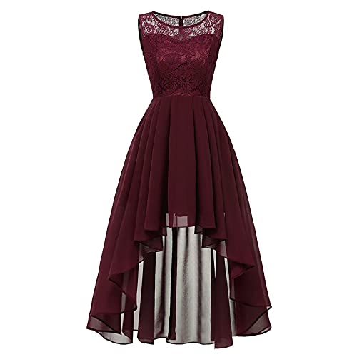 Brautjungfernkleider Knielang A Linie Hochzeit Festliche Kleid Vorne Kurz Hinten Lang Abendkleid ärmellos Chiffonkleid Damen Elegant Cocktailkleid Sommerkleid Spitzenkleid Ballkleider von BOTCAM