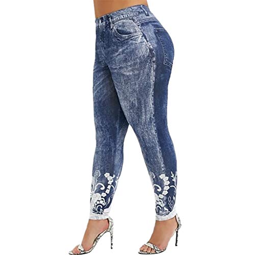 Caprihose Damen, Sommer Stretch High Waist Sport Leggings 3/4 Yogahose Sommerhose Leicht 7/8 Freizeithose Kurze Radlerhose Blickdicht Laufshorts Atmungsaktiv Bequem Strandhose Elegant (a-Blue, XXL) von BOTCAM