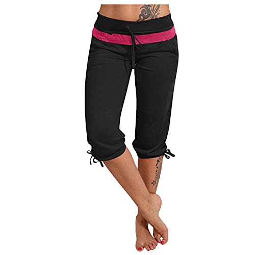 Caprihose Damen Sommer Stretch - Sporthose 3/4 Mit Taschen Baumwolle Radlerhose Blickdicht Laufhose Damen Capri Sommerhose Elastischer Bund Trainingshose Loose Fit 7/8 Hosen Mädchen von BOTCAM