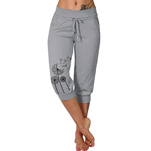 Caprihose Damen Sommer Stretch Sporthose 3/4 Mit Taschen Baumwolle Radlerhose Blickdicht Laufhose Damen Capri Sommerhose Elastischer Bund Trainingshose Loose Fit 7/8 Hosen Mädchen von BOTCAM