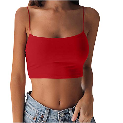 Crop Tops Damen Tank Tops Bauchfrei Y2K Oberteil Spaghetti Cropped Blusetops Ärmellose Lässig Sommer Kurz Einfarbig Frauen Tank Top Trägertop Damentop Crop Top Damen Slim Fit Spaghettiträger Tops von BOTCAM