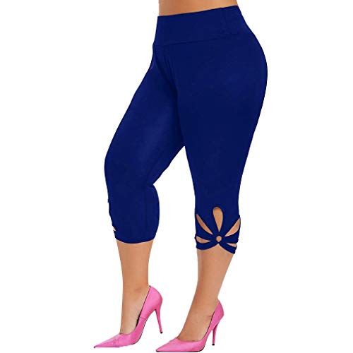 Damen 3/4 Leggings GroßE GrößE Capri Hose High Waist Yoga Leggins Yoga Hose Kurz Stretch Laufhose Freizeithose Leicht Radlerhose Caprihosen Mit Spitze Sommerhose Elegant Knielang Kurze Sporthose von BOTCAM