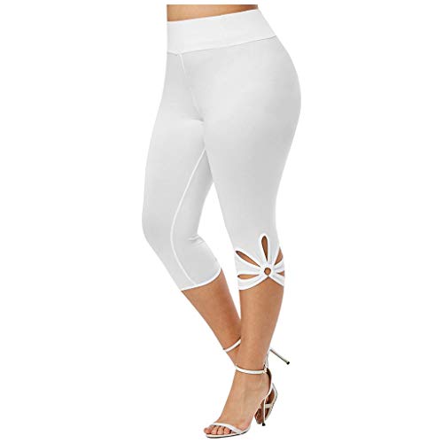 Damen 3/4 Leggings GroßE GrößE Capri Hose High Waist Yoga Leggins Yoga Hose Kurz Stretch Laufhose Freizeithose Leicht Radlerhose Caprihosen Mit Spitze Sommerhose Elegant Knielang Kurze Sporthose von BOTCAM