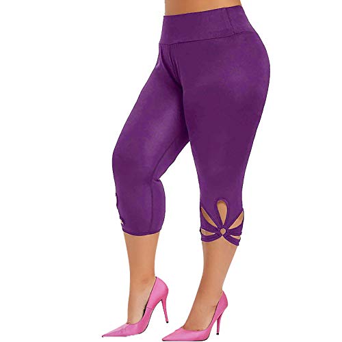 Damen 3/4 Leggings GroßE GrößE Capri Hose High Waist Yoga Leggins Yoga Hose Kurz Stretch Laufhose Freizeithose Leicht Radlerhose Caprihosen Mit Spitze Sommerhose Elegant Knielang Kurze Sporthose von BOTCAM