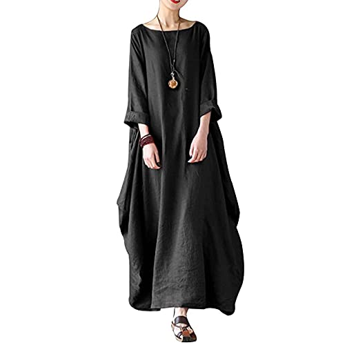 Damen Baumwolle Langarm Maxi Leinenkleid mit Taschen Lose V-Ausschnitt Falten Leinen Maxikleid Schichten Boho Lässiges Lang Freizeitkleid Retro Kaftan Lose Roben Oversize Lose Bequem Kleider Damen Baumwolle Langarm Maxi Leinenkleid mit Taschen Lose V-Ausschnitt Falten Leinen Maxikleid Schichten Boho Lässiges Lang Freizeitkleid Retro Kaftan Lose Roben Oversize Lose Bequem Kleider von BOTCAM