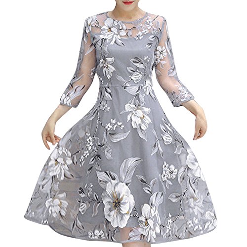 Damen Elegant Rüschenkleid Puffärmel Prinzessinenkleid Gestickte Tüllröcke Blumendruck Swing Kleider A-Line Knielang Partykleid Abendkleider Flowy Volant Kleid Damen Stufenkleider Sommerkleid von BOTCAM