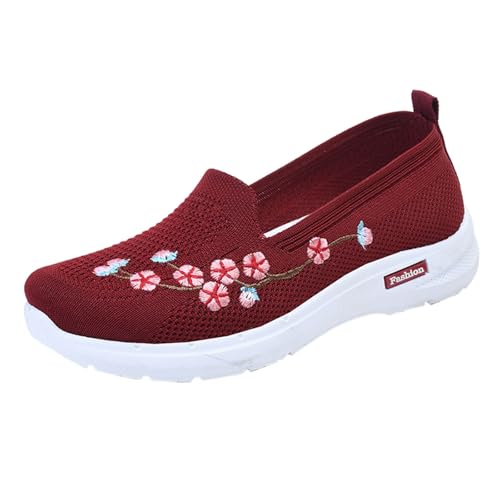 Damen Orthopädische Flachschuhe Weich Bequem Mesh Bestickt Strick Sandalen Geschlossene Hausschuhe Sommer Diabetiker Plateau Schuhe rutschfeste Sneaker für Frauen Alltag 36-42 von BOTCAM