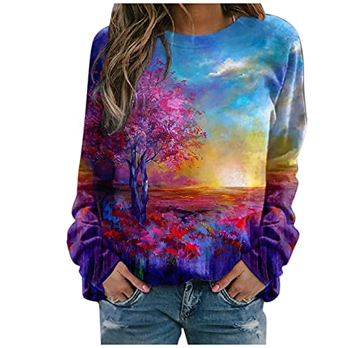 Damen Pullover Sweatshirt Langarm Shirt 3D Bunt Druck Oberteile Rundhals Damenblusen Langarmshirt T-Shirt Pulli Mode Sweatshirt Casual Oberteile Tops Frühling und Herbst Lose Bequem Langarmshirt von BOTCAM