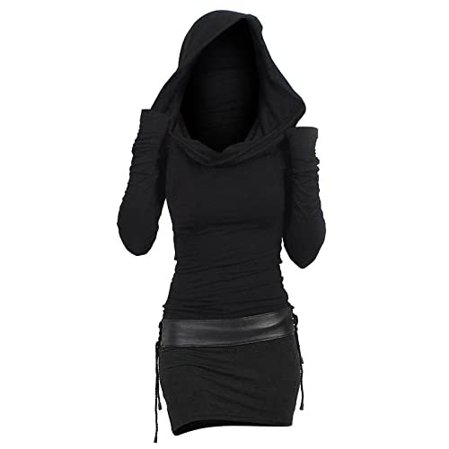 Damen Pulloverkleid Mit Kapuze, Herbstkleid Sexy Pullover Kleid Kapuzenpullover, Hoodie Farbeblock Slim Casual Langarm Minikleid Enges Strickkleid, Herbst Winter Frauen Bodycon Gothic Winterkleid von BOTCAM