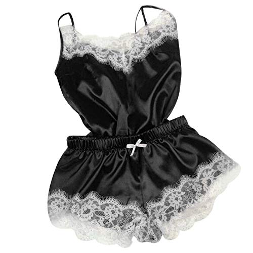 Damen Schlafanzug Satin Kurz Nachtwäsche Dessous Babydoll Unterwäsche Nachthemd Erotik Dessous Set V-Ausschnitt Spitze Negligee Pyjama Set Mit Oberteile Und Shorts Hausanzug Dessous Wäsche Set von BOTCAM