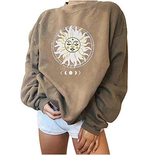 Damen Sweatshirt Sonne Mond Motiv Langarm Rundhals Pullover Warm Pulli Oversized Casual Bequem Teenager Mädchen Hoodie Kawaii Frühjahr Herbst Kapuzenpullover Aesthetic E-Girl Hip Hop Sport Outerwear von BOTCAM