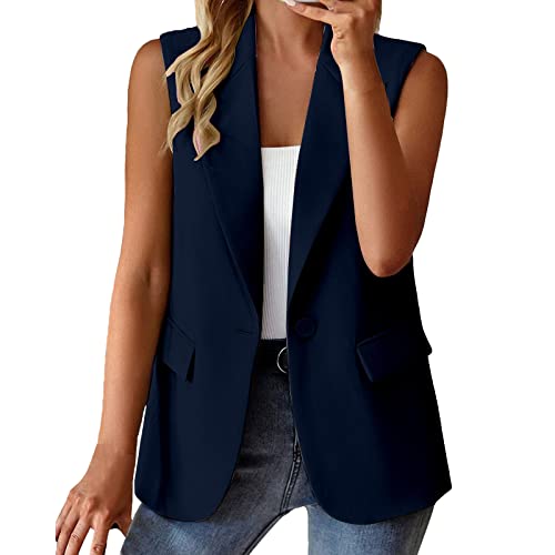Damen Weste Ärmellos Blazer Jacke Elegant Einfarbig Kurze Gilet Tank Top mit Tasche Sommerjacken Slim Fit Geschäft Sakko Solide/Druck Cardigan Frauen Anzugjacke Damenweste Sportweste Revers Vest von BOTCAM