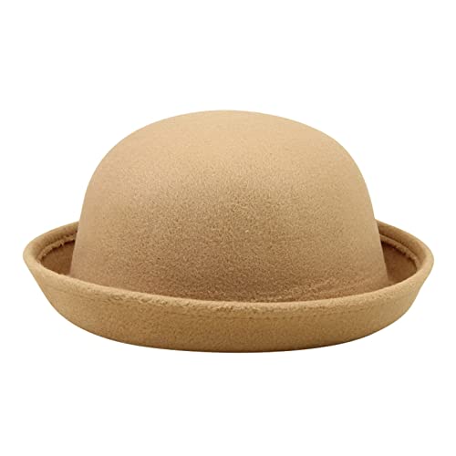 Eleganter Solider Hut für Erwachsene mit aufrollbarer Krempe, Panama-Melone, Fischerhut, Herren-Damen, Klassische Wolle, runde Melone Lustige Hut (Khaki, One Size) von BOTCAM