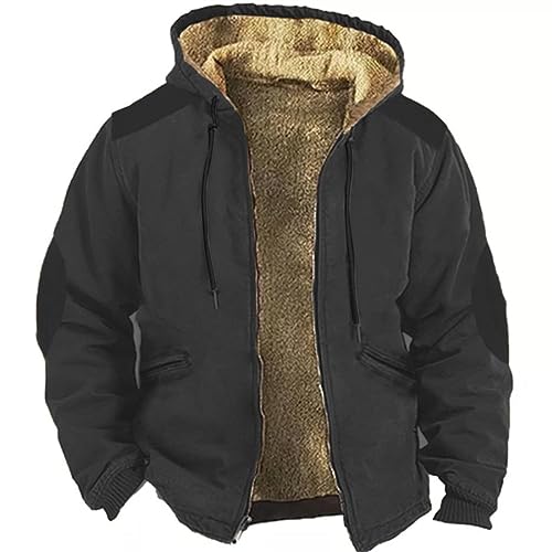 Farblich passende Herren-Baumwolljacke mit Kapuze und Reißverschluss Dicker Pullover Herren (Black, XXXXXL) von BOTCAM