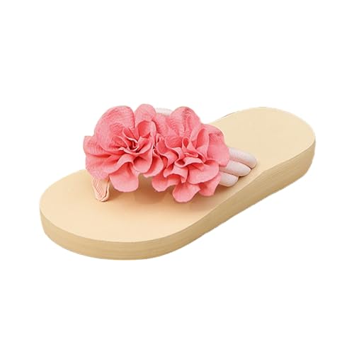 Flip Flops Damen Sommer PU-Leder Flip Flops Mit Blumen Peep Toe Schlappen Flache Leicht Strand Zehentrenner Arch Support rutschfest Sommerschuhe Orthopädische Pantoletten Badelatschen von BOTCAM