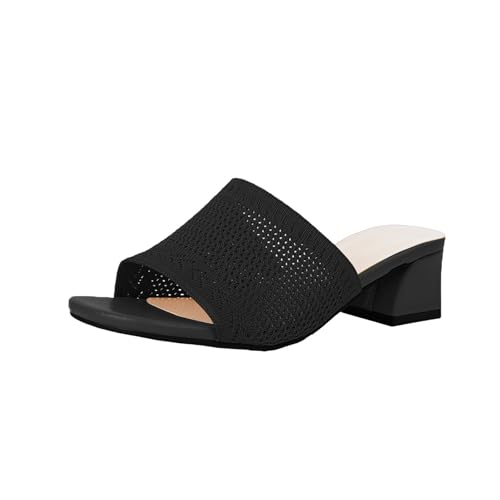 Frühling und Sommer High Heel Hausschuhe Gestrickt Bequem Offener Zehenbereich Pantoletten Mid Heel Sandaletten Mit Fußbett Casual Wedges Slipper Elegant Kleid Sandalen & Slides von BOTCAM