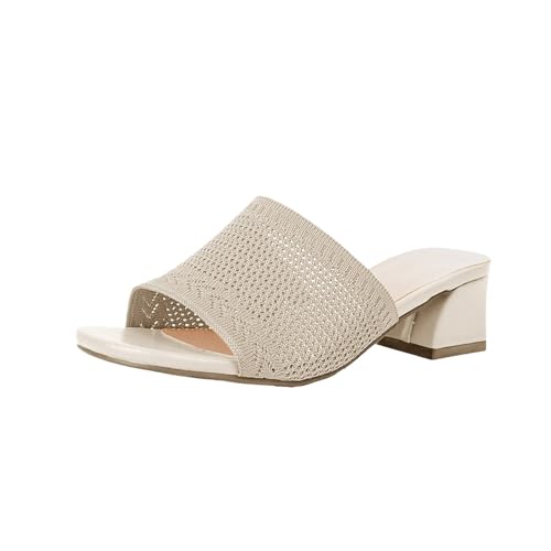 Frühling und Sommer High Heel Hausschuhe Gestrickt Bequem Offener Zehenbereich Pantoletten Mid Heel Sandaletten Mit Fußbett Casual Wedges Slipper Elegant Kleid Sandalen & Slides von BOTCAM