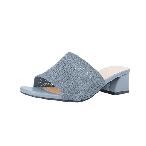 Frühling und Sommer High Heel Hausschuhe Gestrickt Bequem Offener Zehenbereich Pantoletten Mid Heel Sandaletten Mit Fußbett Casual Wedges Slipper Elegant Kleid Sandalen & Slides von BOTCAM