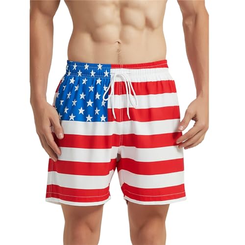 Herren Badehose Block Swim Shorts Herren Shorts USA Bilder Badehosen für Herren Lang | Badeshorts Herren Kurz Retro Bermuda Herren Sport Shorts Herren Kurz Schnell Trocknend Baggy von BOTCAM