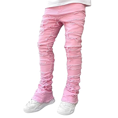 Herren Destroyed Stretch Jeans Mit Taschen Slim Fit Jeans Skinny Hip Hop Denim Hose Mit Löchern Für Männer Zerrissene Jeans Vintage Freizeithose Outdoorhose Leicht Loose Fit Slim Fit Sporthose von BOTCAM