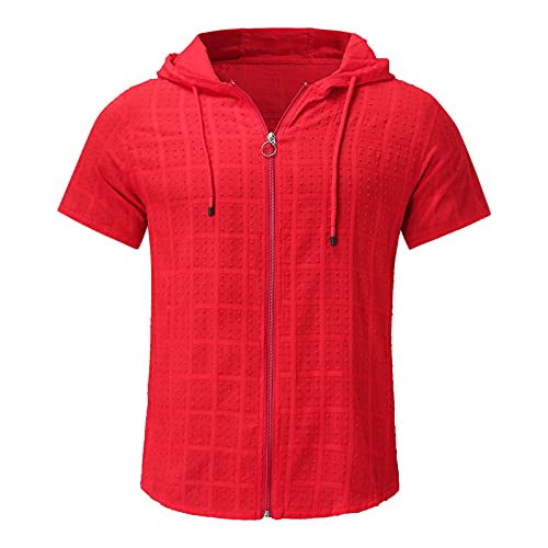 Herren Hoodie Kurzarm Sweatjacke Kariertes Kapuzenpullover Sweatshirt Kapuzenjacke Kapuzenpulli Mit Reißverschluss Sport Style Casual Fitness Training Basic Regular Fit Faltenfrei Freizeithemd von BOTCAM