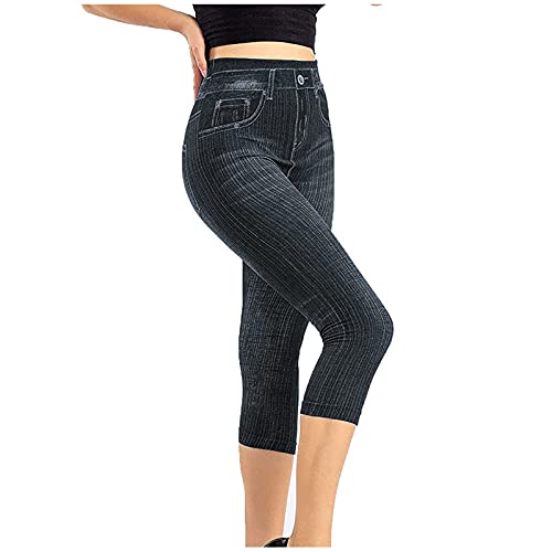 Jeans Damen High Waist Stretch 3/4 Caprihose Radlerhose Blickdicht Capri Leggings Laufhose Damen Kurz Mit Taschen Jeanshosen Teenager Mädchen Denim Jeans Skinny Jeans Damen High Waist Capri Hose von BOTCAM